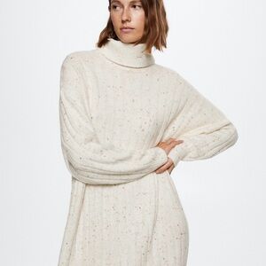 Mango Cream Dolman Sleeve Turtleneck Sweater Dress